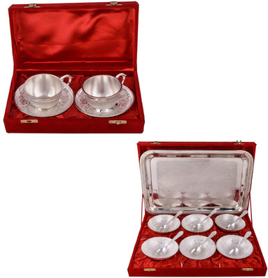 

G S Museum 2 Cup Plate Set and 6 Mor Bowl with Spoon and Tray Bowl Spoon Tray Serving Set(Pack of 17)