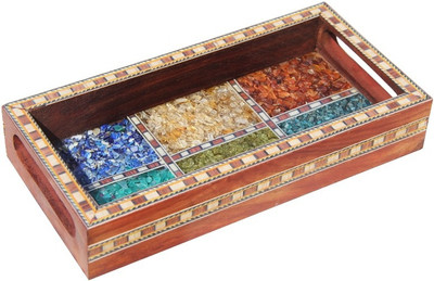 33% OFF on Handicrafts Paradise Gemstone Shisham Tray Pssw 14008 Glass, Stoneware, Wooden Decorative Platter(Multicolor)