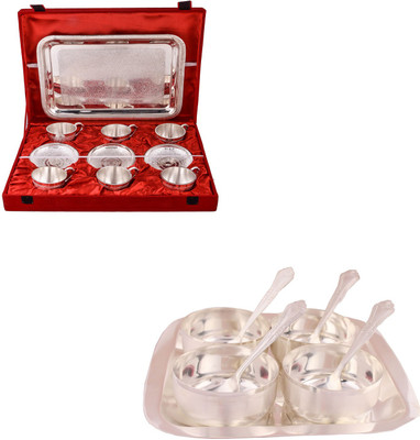 

G S Museum 6 Cup Plate Set with Tray and Premium 4 Bowl Set with Rectangle Tray Bowl Spoon Tray Serving Set(Pack of 22)