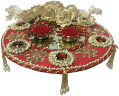 

loopsnknots Wooden, Cloth Decorative Platter(Gold, Red)