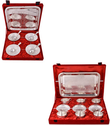 

G S Museum 4 Mor Bowl with Spoon and Tray and 6 Cup Plate Set with Tray Bowl Spoon Tray Serving Set(Pack of 22)