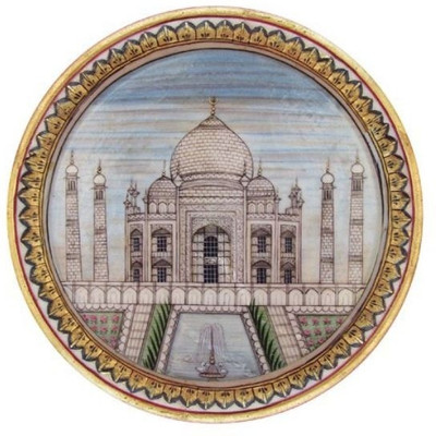 

Chitra Handicraft Marble Taj Mahal Plate Stoneware Decorative Platter(Multicolor)
