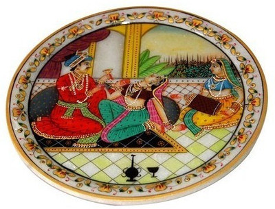 

Shreeng Mughal Painting Marble Plate Stoneware Decorative Platter(Multicolor)