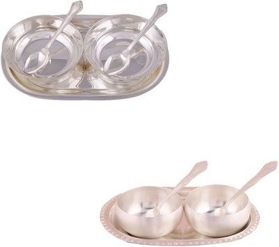 

G S Museum 2 5" Bowl with Spoon and Tray and 3.5" Met Finish 2 Bowl Set with Oval Tray Bowl Spoon Tray Serving Set