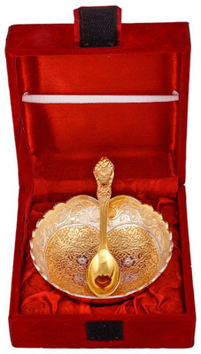 

Ellegent Gold Plated Floral Design Bowl and Spoon for Festive Gift Gold Plated Decorative Platter(Gold, Pack of 2)