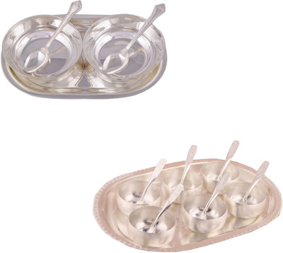 G S Museum 2 5" Bowl with Spoon and Tray and 3" Met Finish 6 Bowl Set with Oval Tray Bowl Spoon Tray Serving Set