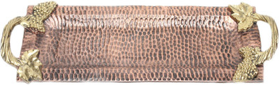 

Sarvsiddhi Antique Copper Finish Big Designer Tray Aluminium Decorative Platter(Gold, Brown)