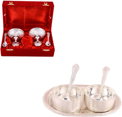 

G S Museum 2 Ice Cream Mug with Spoon and Premium 2 Bowl Set with Oval Tray Bowl Spoon Tray Serving Set