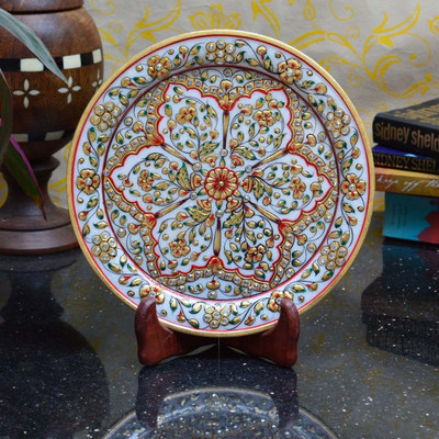 

eCraftIndia Stoneware Decorative Platter(Gold, Green, Red, Pack of 2)