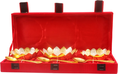 

IndianArtVilla Leaf Design Dry Fruit Bowl Silver Plated Decorative Platter(Silver, Gold, Pack of 6)