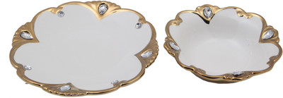 

JaipurCrafts Premium luxurious Collection 007 Gold Plated Decorative Platter(White, Gold, Pack of 2)
