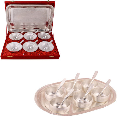 

G S Museum 6 Mor Bowl with Spoon and Tray and 3" Met Finish 6 Bowl Set with Oval Tray Bowl Spoon Tray Serving Set(Pack of 26)