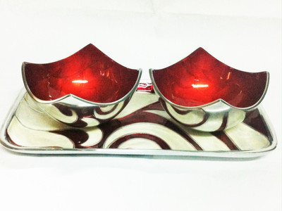

KN Overseas Aluminium Decorative Platter(Red, Pack of 3)