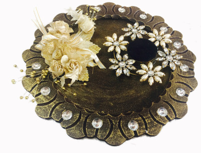 

loopsnknots Wooden Decorative Platter(Brown, Gold)