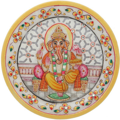 

JaipurCrafts Lord Ganesha With Jaali Stoneware Decorative Platter(Multicolor)