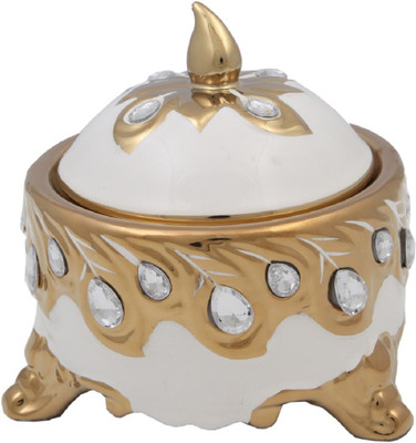 

JaipurCrafts Premium luxurious Collection 008 Gold Plated Decorative Platter(White, Gold)