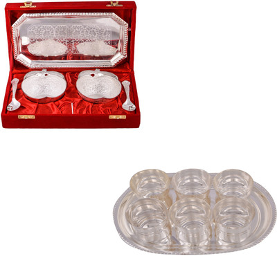 

G S Museum 2 Appel Bowl With Spoon and Tray and 6 Damru Glass with Tray Bowl Spoon Tray Serving Set