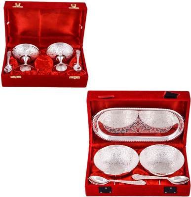 

G S Museum 2 Ice Cream Mug with Spoon and 2 Flower Bowl with Spoon and Tray Bowl Spoon Tray Serving Set