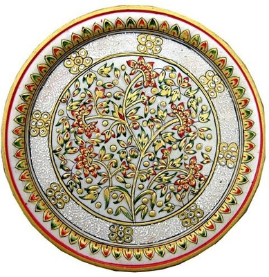 

Chitra Handicraft Marble Flower Work Plate Stoneware Decorative Platter(Multicolor)