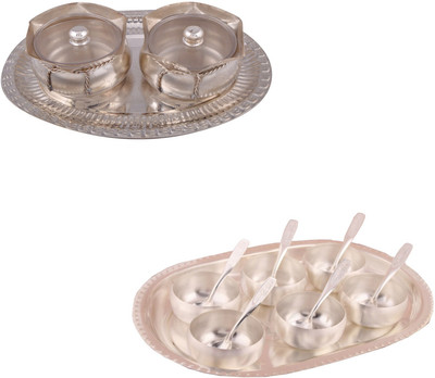 

G S Museum 2 Big Tai Loti Set and 3" Met Finish 6 Bowl Set with Oval Tray Bowl Spoon Tray Serving Set