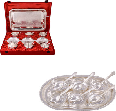 

G S Museum 6 Cup Plate Set with Tray and 4 Square Bowl with Spoon and Tray Bowl Spoon Tray Serving Set(Pack of 22)
