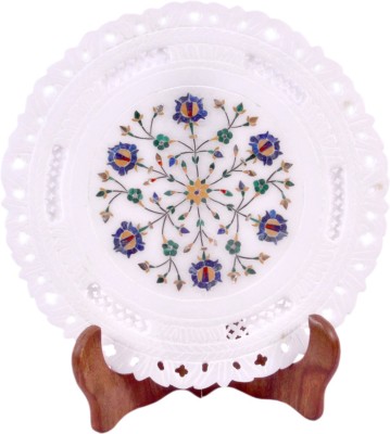 Avinash Handicrafts White Stone Inlaid Plate 9 Stoneware Decorative Platter(White)