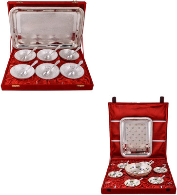 

G S Museum 6 Mor Bowl with Spoon and Tray and Pudding Set Bowl Spoon Tray Serving Set(Pack of 28)