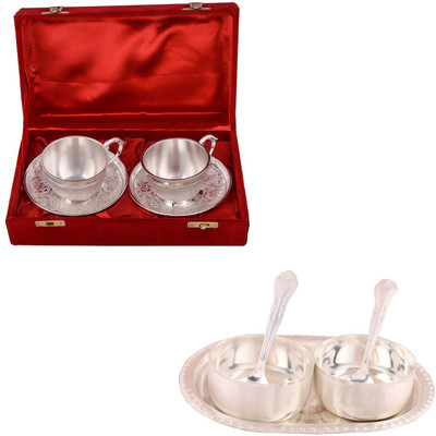 

G S Museum 2 Cup Plate Set and Premium 2 Bowl Set with Oval Tray Bowl Spoon Tray Serving Set(Pack of 9)
