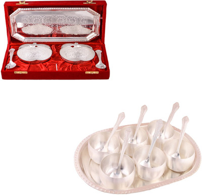 

G S Museum 2 Appel Bowl With Spoon and Tray and 3.5" Met 6 Finish Bowl Set with Oval Tray Bowl Spoon Tray Serving Set