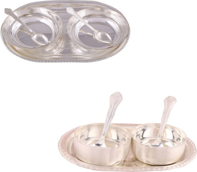 

G S Museum 2 6" Bowl with Spoon and Tray and Premium 2 Bowl Set with Oval Tray Bowl Spoon Tray Serving Set