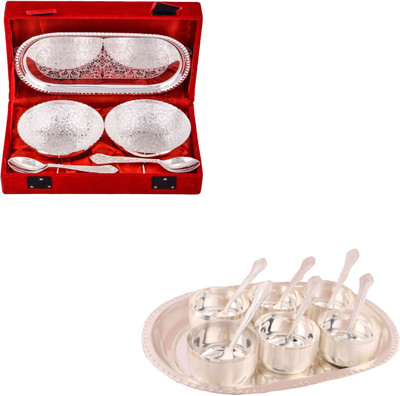 

G S Museum 2 Flower Bowl with Spoon and Tray and Premium 6 Bowl Set with Oval Tray Bowl Spoon Tray Serving Set