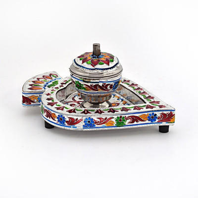 

Shree Sai Meenakari Sindoor Box n Tray in White Metal Aluminium Decorative Platter(Silver)