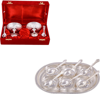 

G S Museum 2 Ice Cream Mug with Spoon and 6 Square Bowl with Spoon and Tray Bowl Spoon Tray Serving Set