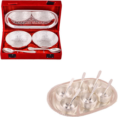 

G S Museum 2 Flower Bowl with Spoon and Tray and 3" Met Finish 6 Bowl Set with Oval Tray Bowl Spoon Tray Serving Set