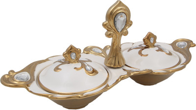 

JaipurCrafts Premium luxurious Collection 009 Gold Plated Decorative Platter(White, Gold)