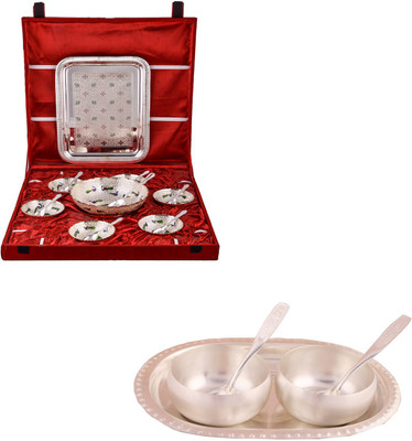 

G S Museum Pudding Set and 3" Met Finish 2 Bowl Set with Oval Tray Bowl Spoon Tray Serving Set(Pack of 20)