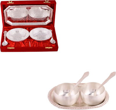 

G S Museum 2 Mor Bowl with Spoon and Tray and 3.5" Met Finish 2 Bowl Set with Oval Tray Bowl Spoon Tray Serving Set