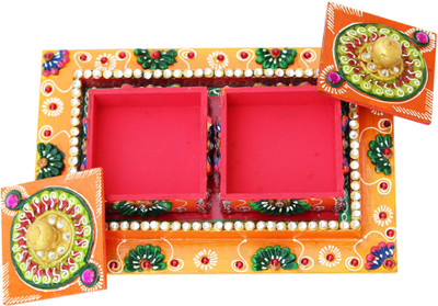 

Craft Junction Elegant MultiUtility PaperMachie DryFruit Box Wooden Decorative Platter(Multicolor)