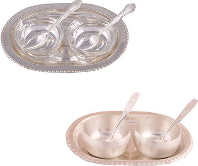 

G S Museum 2 Square Bowl with Spoon and Tray and 3" Met Finish 2 Bowl Set with Oval Tray Bowl Spoon Tray Serving Set