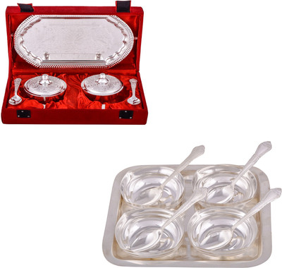 G S Museum Supari Set with Spoon and 4 Square Bowl with Spoon and Tray Bowl Spoon Tray Serving Set