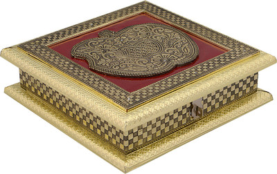 

HappyCraft Wooden, Plastic Decorative Platter(Gold, Red)