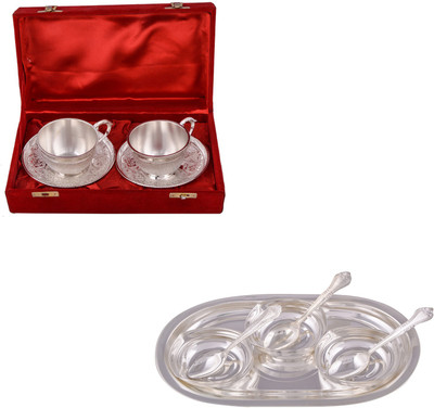 

G S Museum 2 Cup Plate Set and 3 Square Bowl with Spoon and Tray Bowl Spoon Tray Serving Set(Pack of 11)
