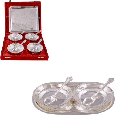 

G S Museum 4 Flower Bowl with Spoon and Tray and 2 5" Bowl with Spoon and Tray Bowl Spoon Tray Serving Set(Pack of 14)