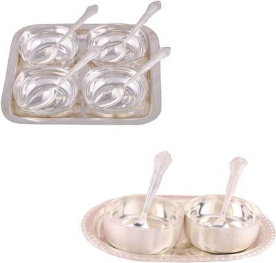 

G S Museum 4 Square Bowl with Spoon and Tray and Premium 2 Bowl Set with Oval Tray Bowl Spoon Tray Serving Set
