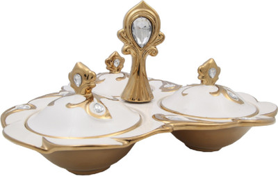 

JaipurCrafts Premium luxurious Collection 013 Gold Plated Decorative Platter(White, Gold)