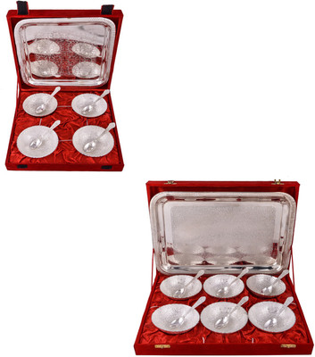 

G S Museum 4 Mor Bowl with Spoon and Tray and 6 Mor Bowl with Spoon and Tray Bowl Spoon Tray Serving Set(Pack of 22)