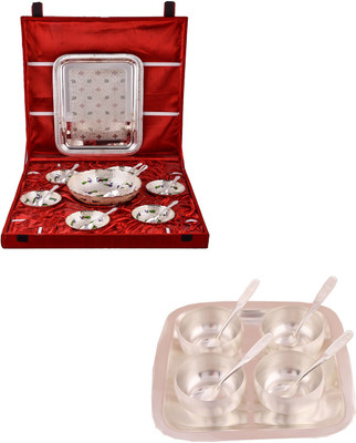 

G S Museum Pudding Set and 3" Met Finish 4 Bowl Set with Rectangle Tray Bowl Spoon Tray Serving Set(Pack of 24)
