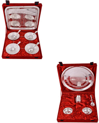 

G S Museum 4 Mor Bowl with Spoon and Tray and Small Thali Set Bowl Spoon Tray Serving Set(Pack of 14)