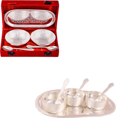 

G S Museum 2 Flower Bowl with Spoon and Tray and 3 Premium Bowl Set with Oval Tray Bowl Spoon Tray Serving Set