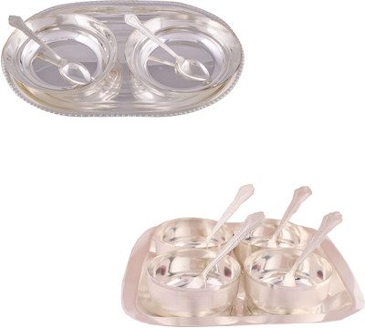 

G S Museum 2 6" Bowl with Spoon and Tray and Premium 4 Bowl Set with Rectangle Tray Bowl Spoon Tray Serving Set